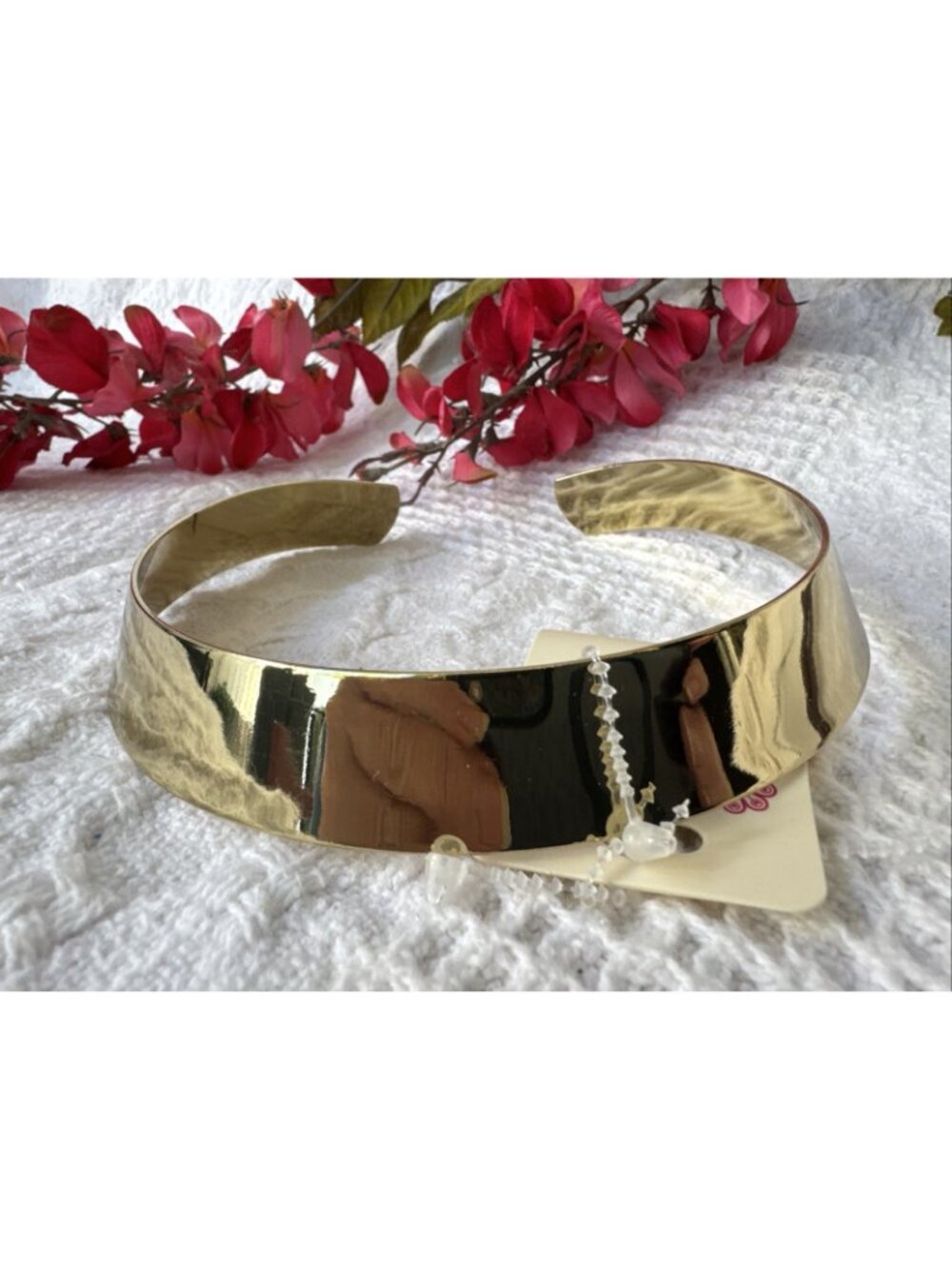 Shiny Gold Tone Choker Wide Band Collar Statement Necklace NEW - Picture 3 of 7